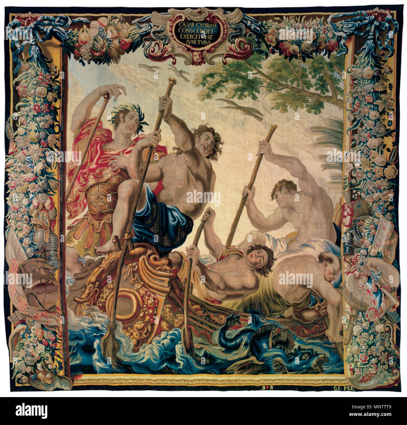 Caesar Embarks by Boat to Join His Army from The Story of Caesar and Cleopatra.  . circa 1680.   753 Justus van Egmont - Caesar Embarks by Boat to Join His Army Stock Photo