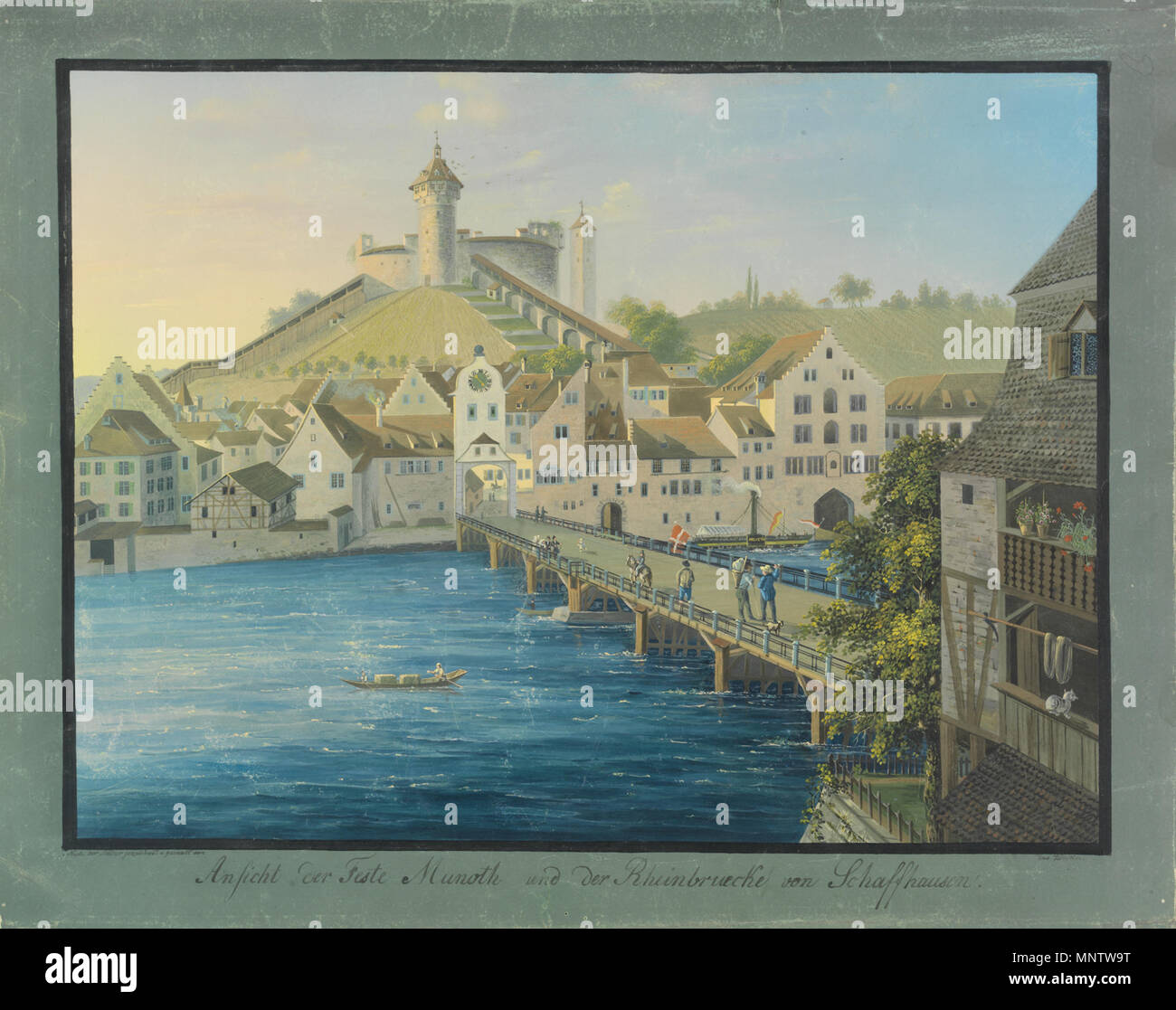 780 Kölliker Feste Munoth und Rheinbrücke Stock Photo