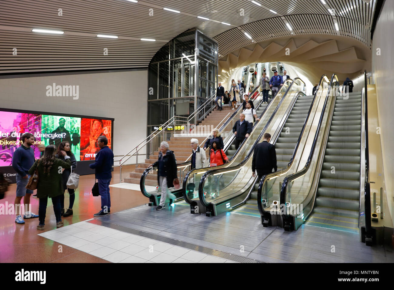Stockholm, Sweden - August 8, 2017: People at the indoor railroad station Stockholm City. Stock Photo