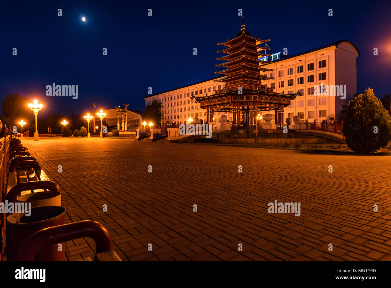 Pagoda of Seven Days in Elista, Russia at night Stock Photo