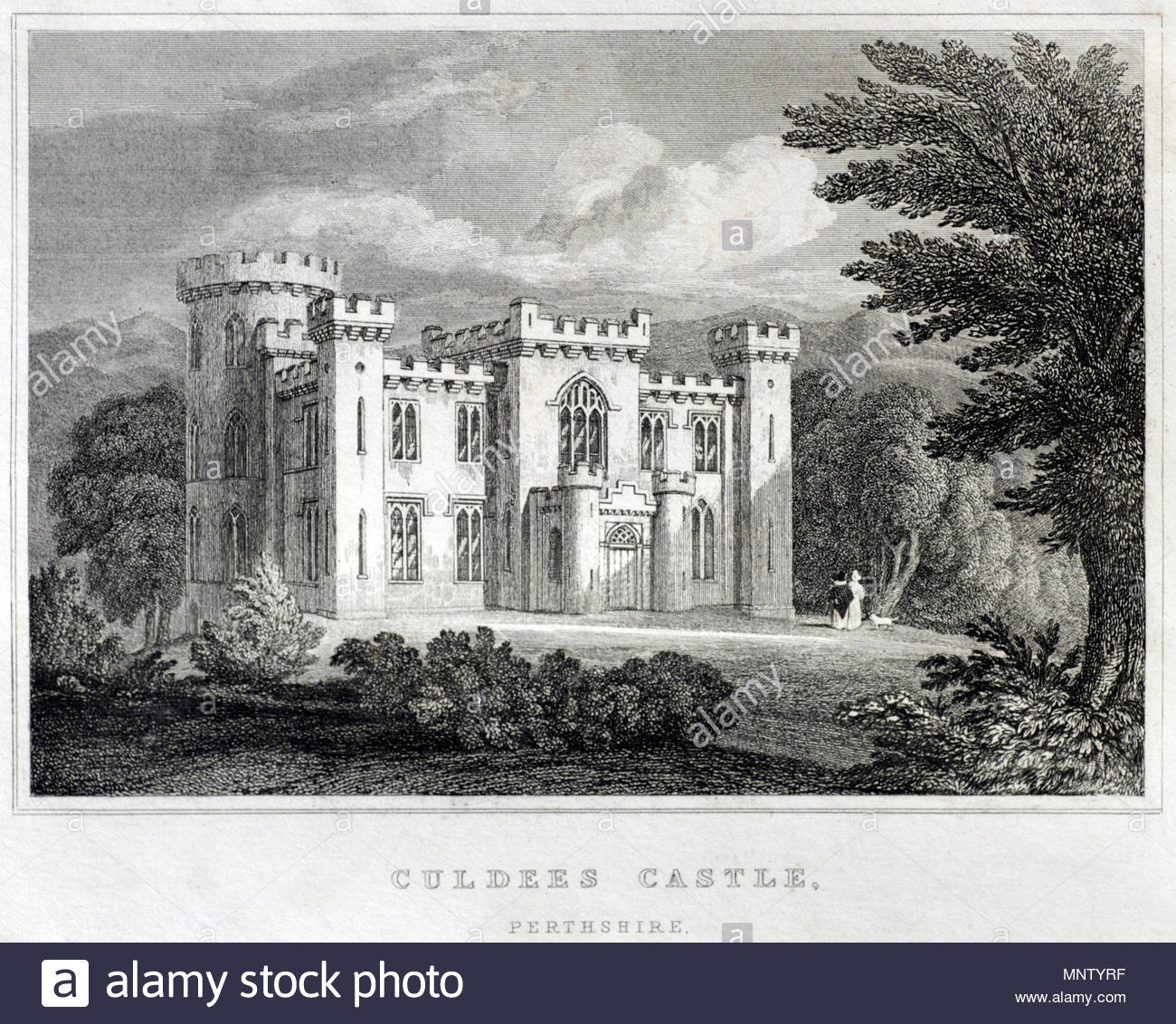 Culdees Castle, Perthshire, antique engraving from 1829 Stock Photo