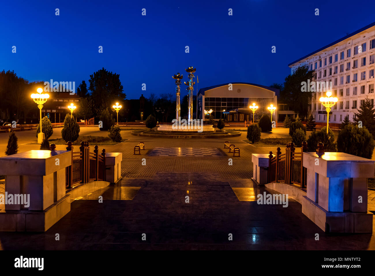 Pagoda of Seven Days in Elista, Russia at night Stock Photo