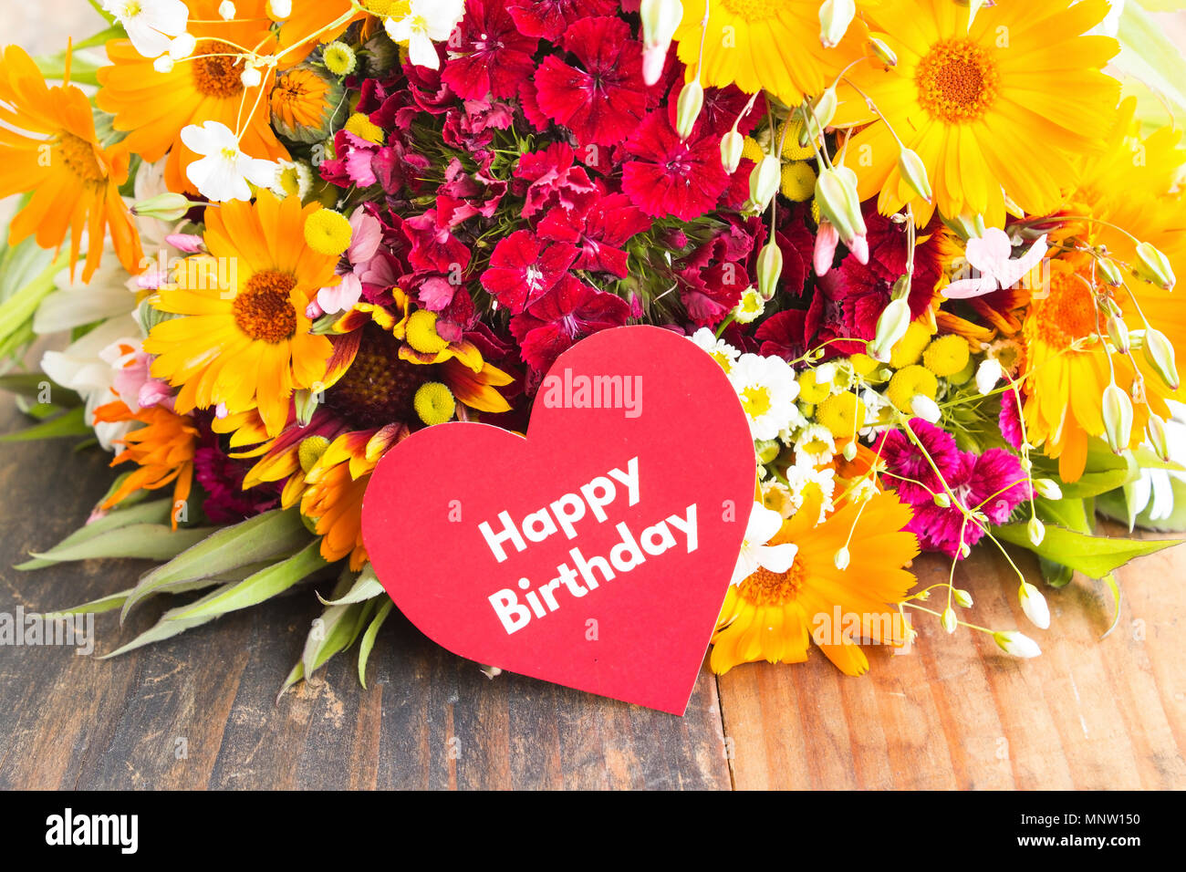 Happy Birthday Card with Spring Flowers Stock Photo - Alamy