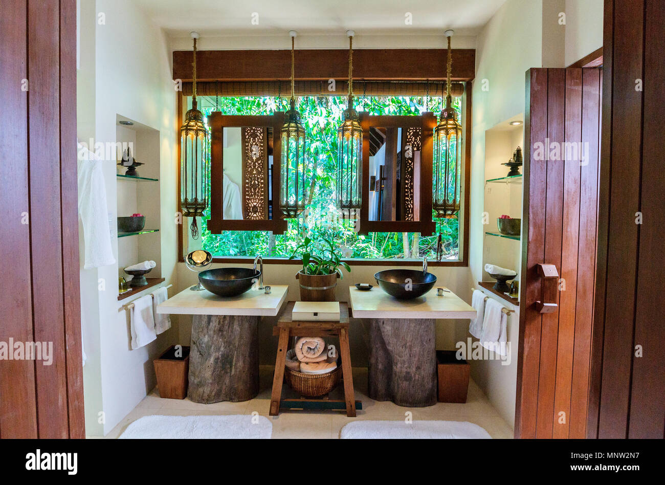 Tropical bathroom interior in a luxury resort Stock Photo
