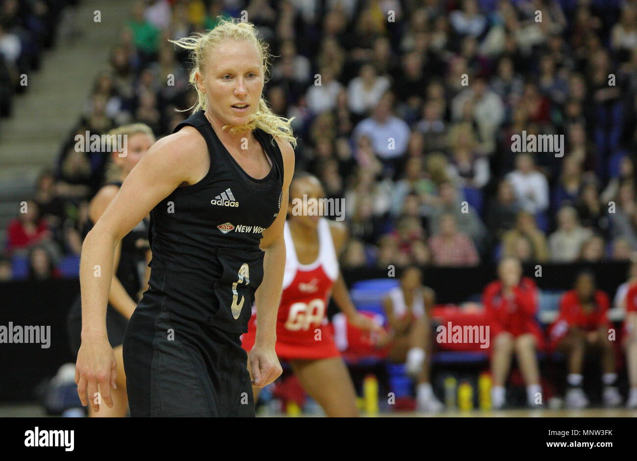 Laura Langman of New Zealand during the FIAT International Netball Series match England vs New Zealand played at The 02 Arena in London, England, UK. Stock Photo