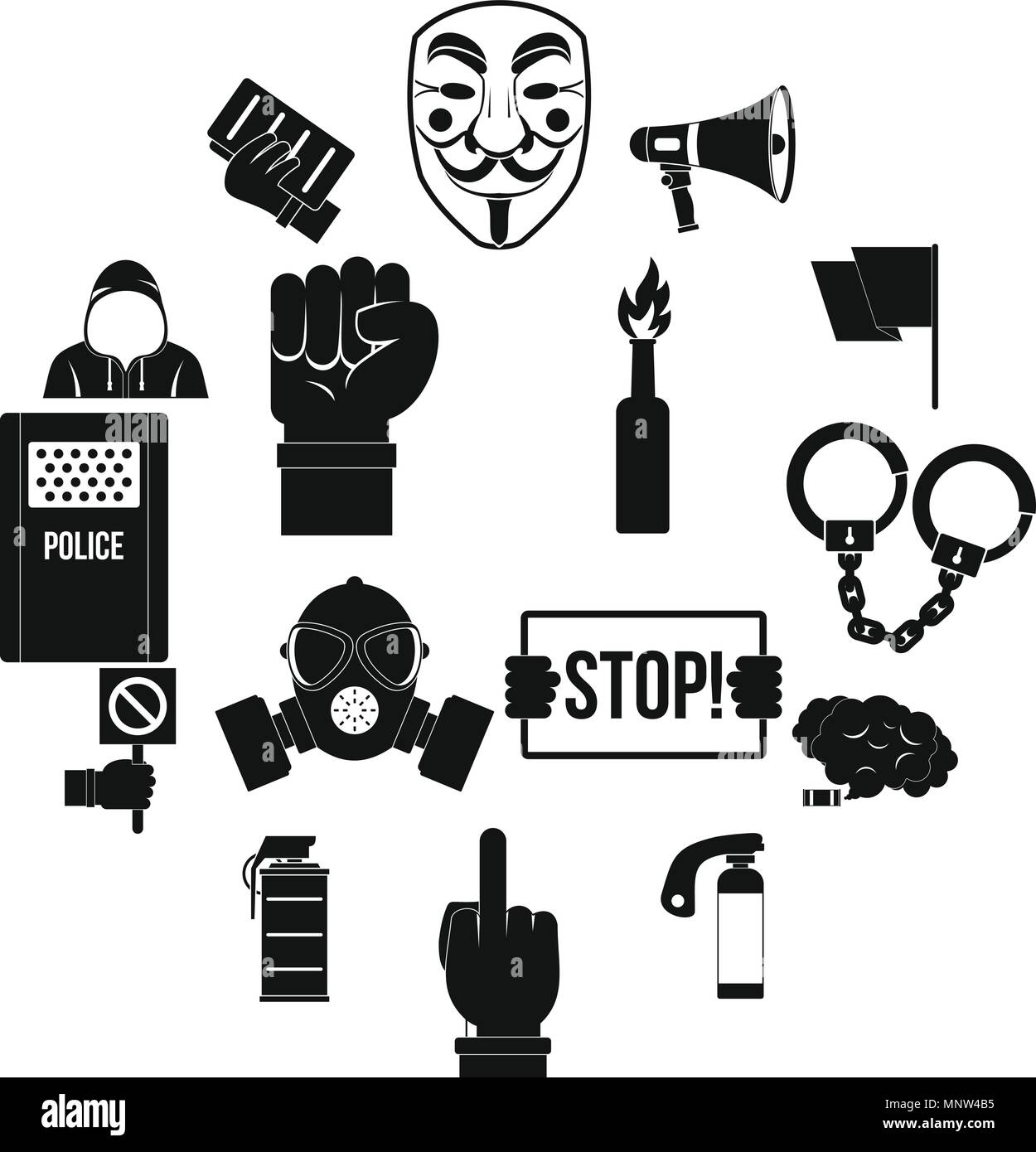 Protest icons set, simple style Stock Vector