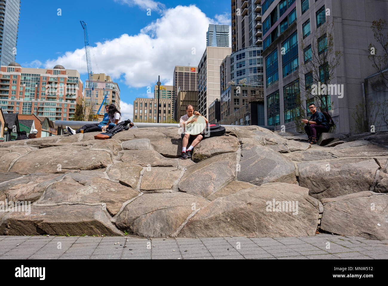 Bedrock Formation, one of the eleven landscape sections of The Village of Yorkville Park in Yorkville, Bloor Yorkville, downtown Toronto, Canada. Stock Photo