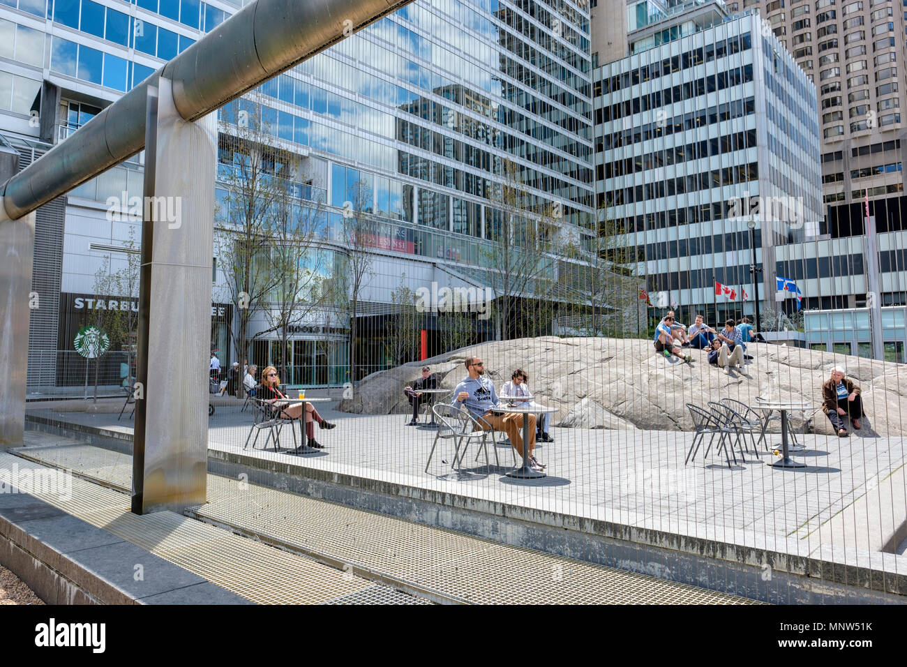 Canadian Shield Clearance and Fountain, one of the eleven landscape sections of The Village of Yorkville Park in Yorkville, downtown Toronto, Canada. Stock Photo