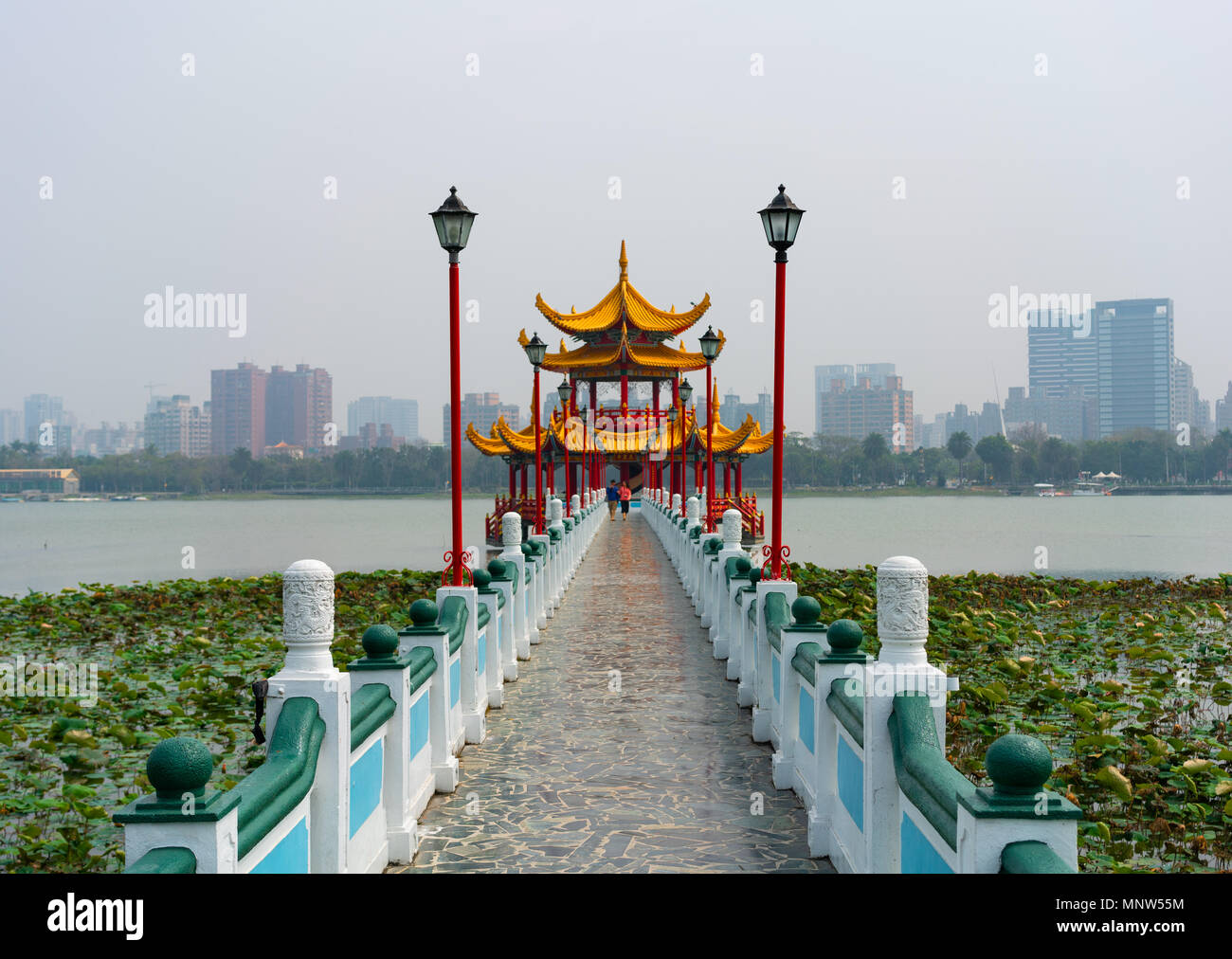 Spring and autumn pavilions at lotus pond lake in Kaohsiung Taiwan Stock Photo