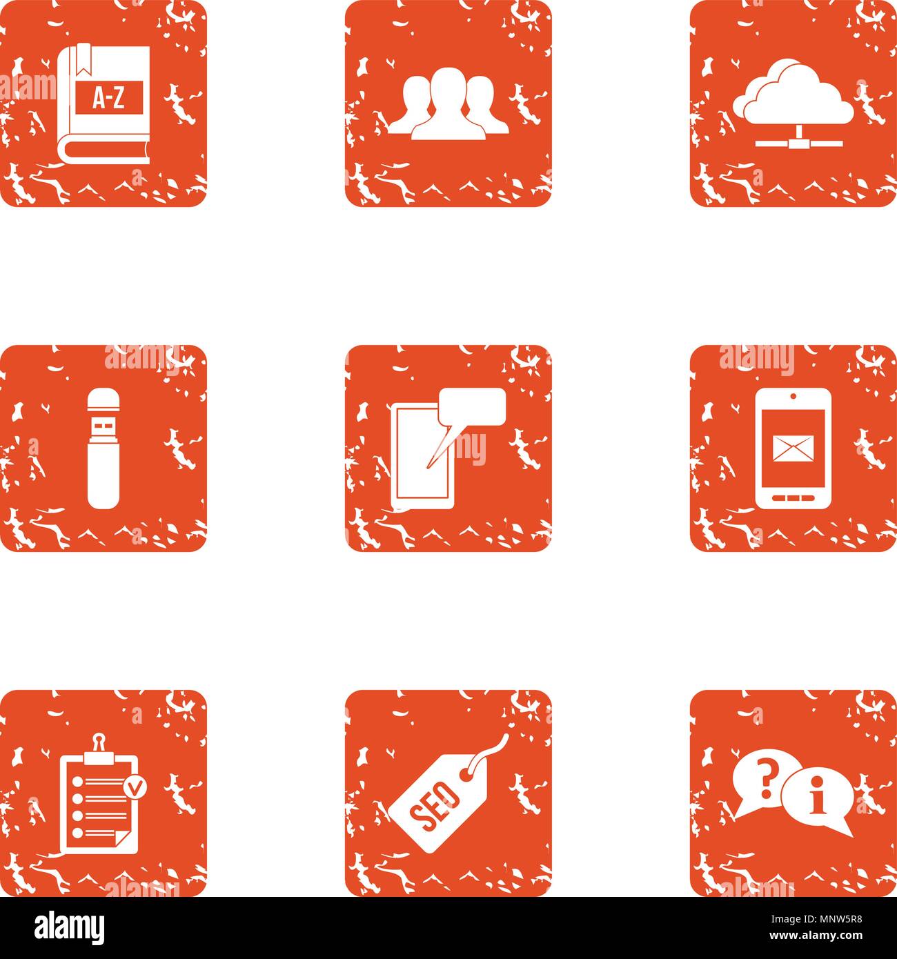 Optimization icons set, grunge style Stock Vector