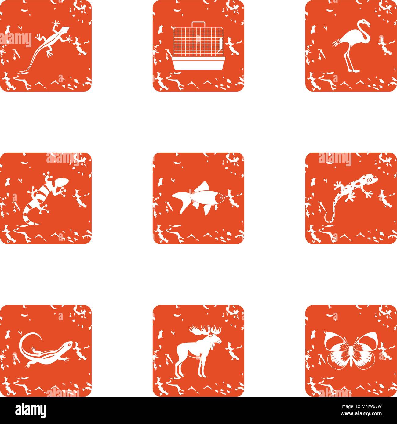 Creature icons set, grunge style Stock Vector