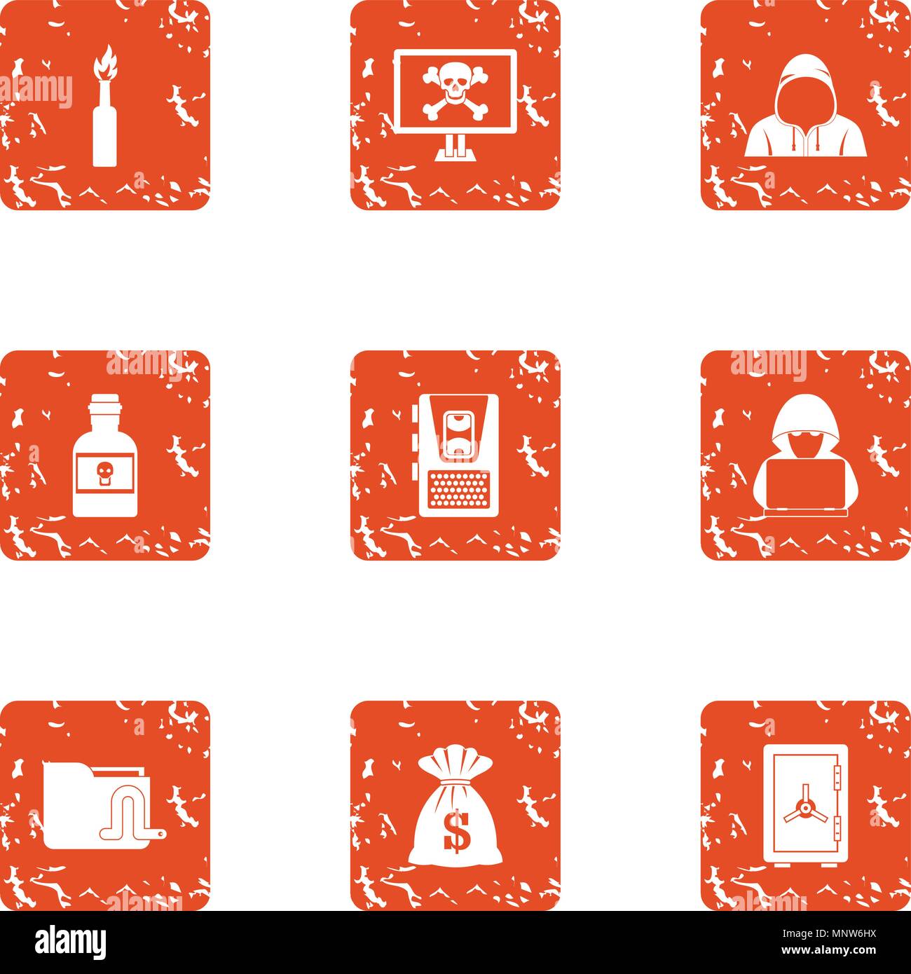 Pogrom icons set, grunge style Stock Vector