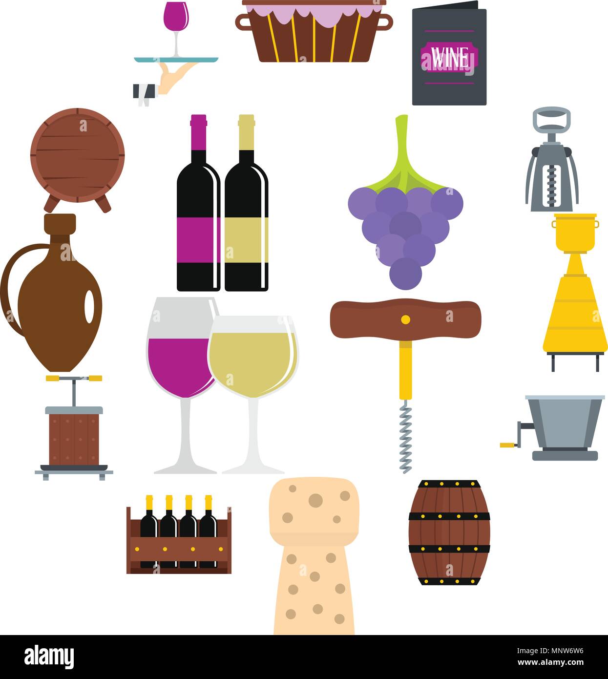 Wine icons set in flat style Stock Vector