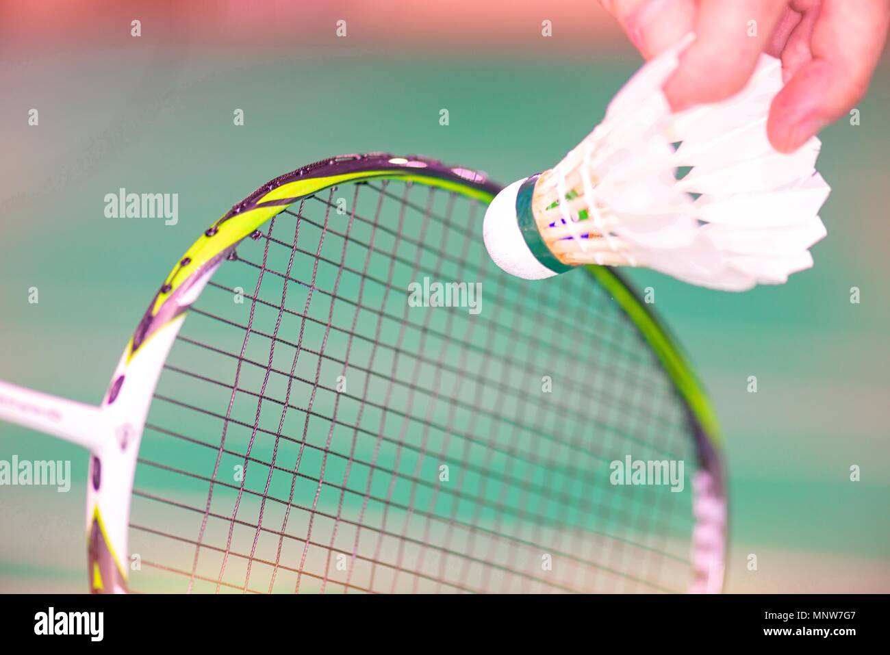 serve badminton with a shuttlecock Stock Photo Alamy