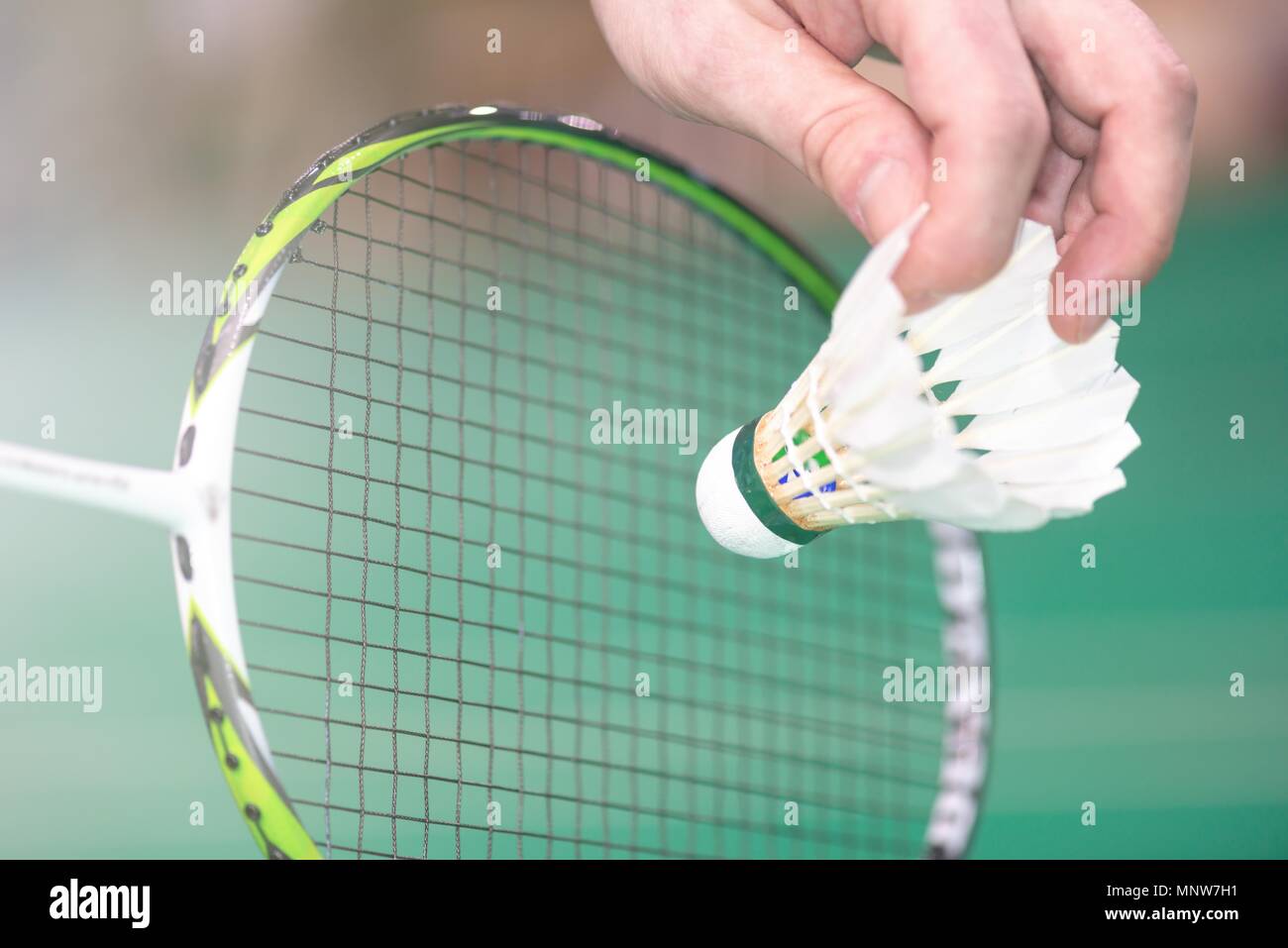 serve badminton with a shuttlecock Stock Photo Alamy