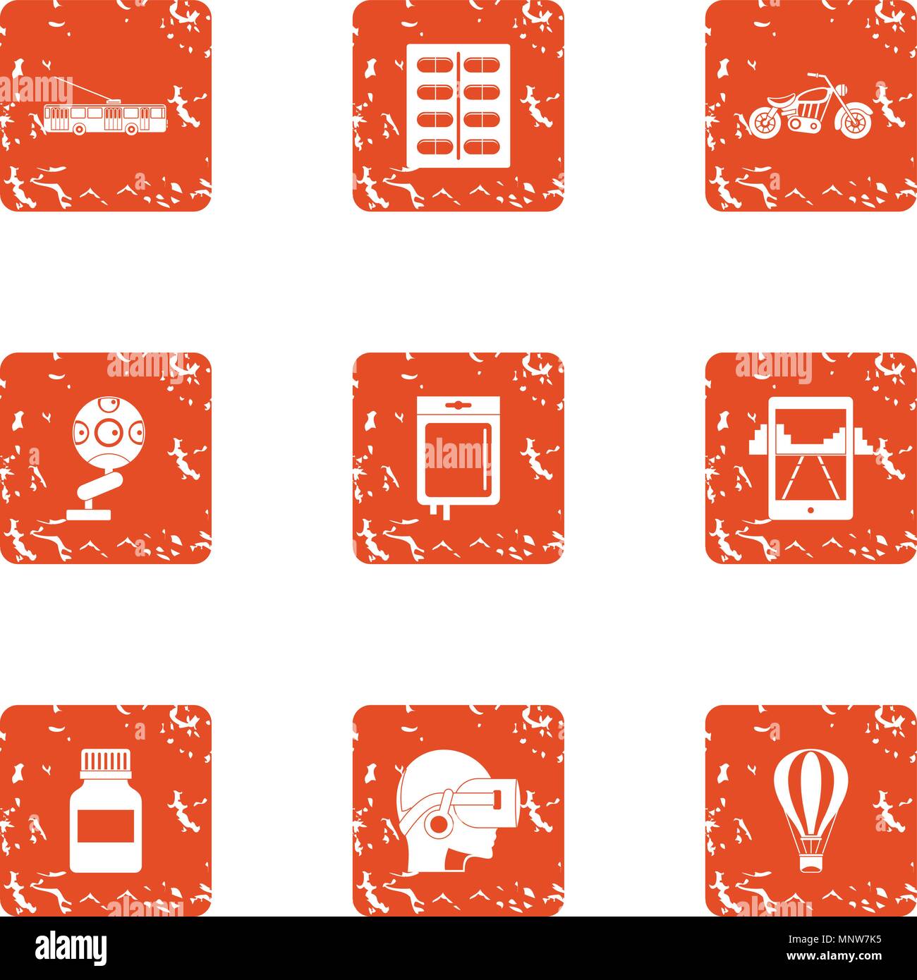 Cyber instruction icons set, grunge style Stock Vector