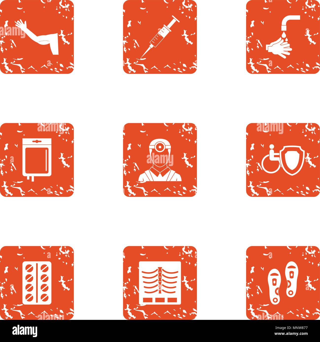 Pilule icons set, grunge style Stock Vector