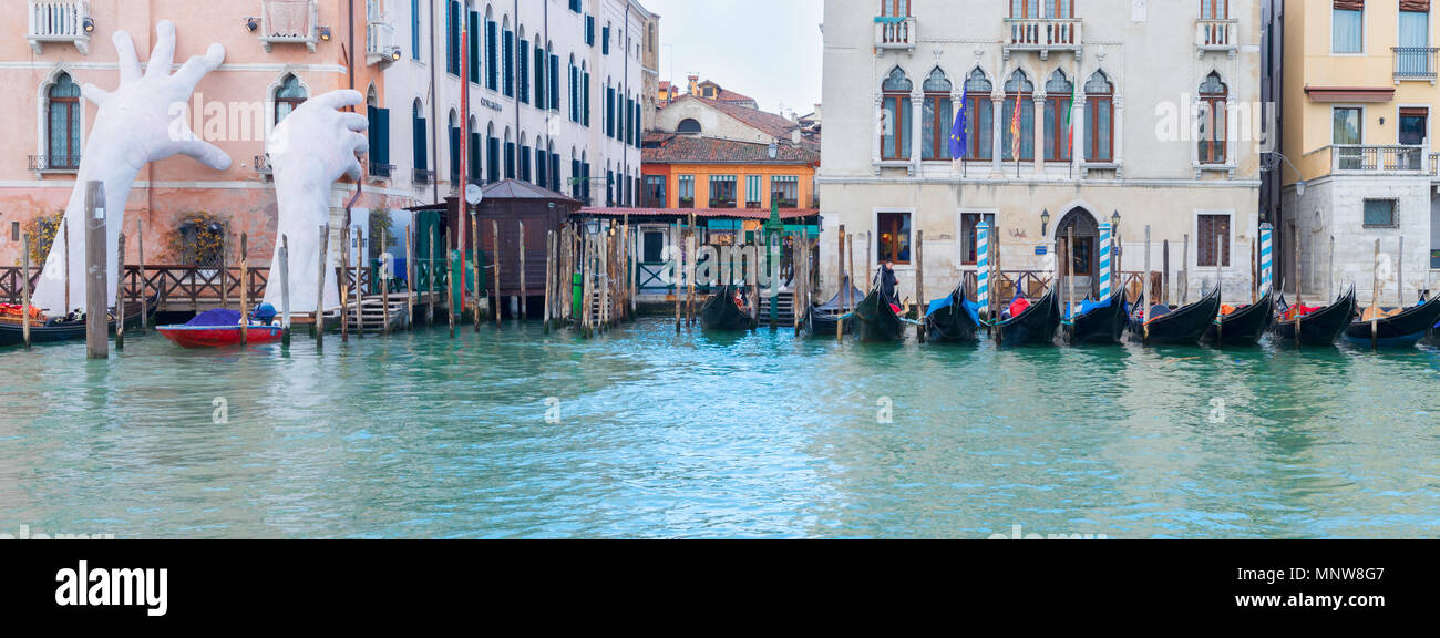 VENICE, ITALY - MARCH 20, 2018: Giant Hands of Venice's Grand Canal in march 20, 2018 Stock Photo