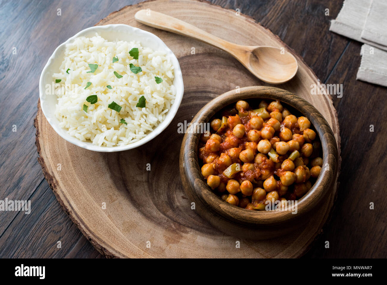 Chana Masala Chickpeas served with rice. Traditional Food Stock Photo ...
