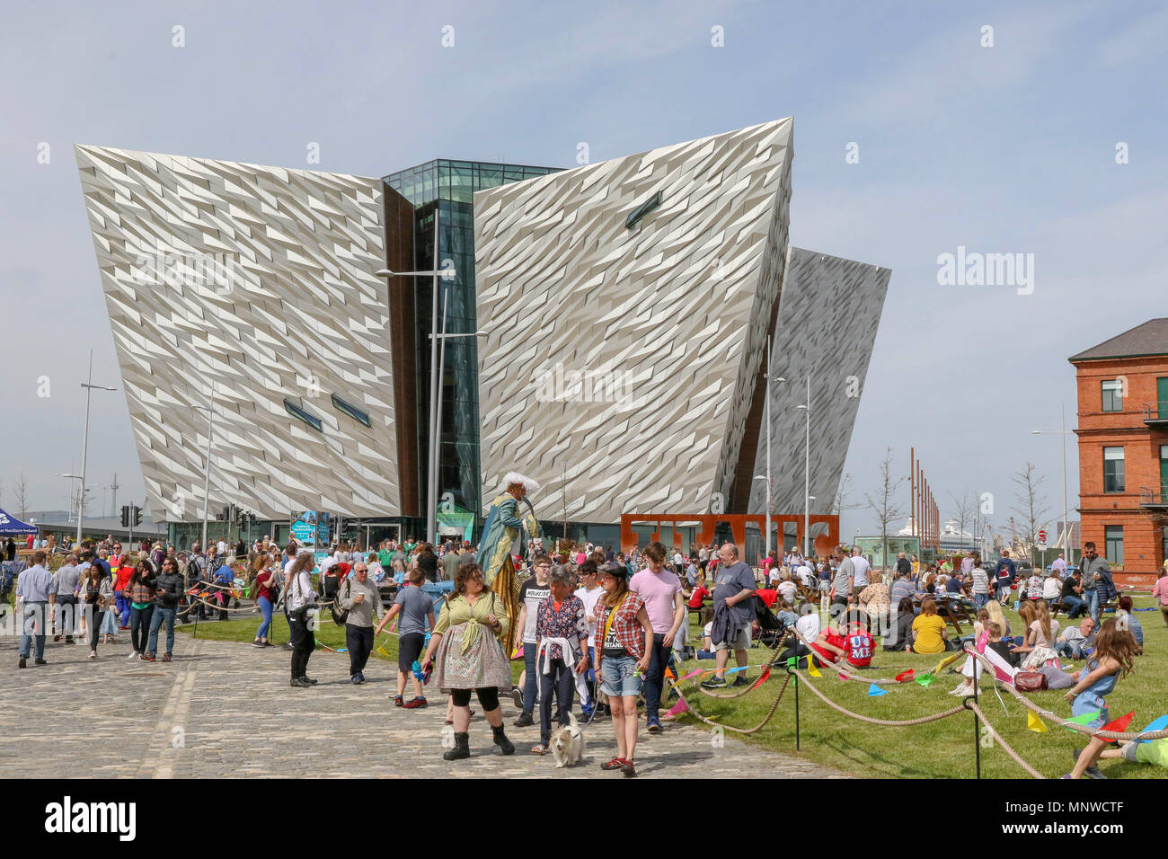 Belfast, UK, 19 May 2018. Titanic Quarter and Donegall Quay Belfast, Northern Ireland, UK. 19 May 2018. The Belfast Titanic Maritime Festival is being held today and tomorrow (Sunday 20th May). The maritime-themed festival is centred around the docks and has visiting ships, tall ships and family themed events as well as a food market. Credit: David Hunter/Alamy Live News. Stock Photo