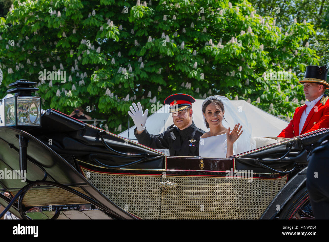 Prince harry and Meghan Markel, in the carriage after their wedding ceremony royal wedding, Windsor, prince harry, Stock Photo