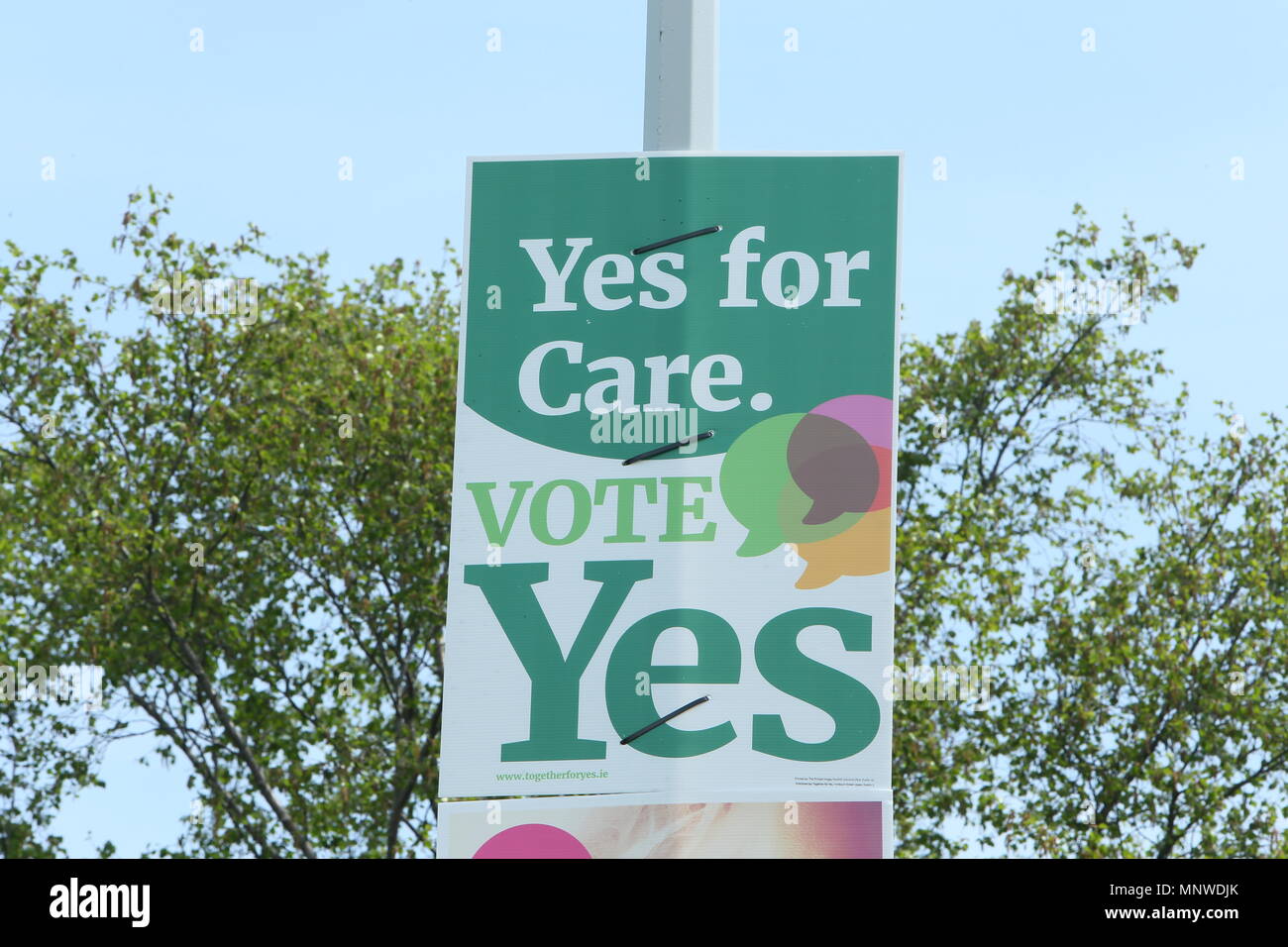 Image of a campaign poster for the Yes side in the Irish 8th Amendment Referendum. The Yes side campaigns to remove the 8th Amendment to the Irish Constitution which stipulates rights for the unborn as part of a move to liberalise the Republic of Ireland's abortion laws. Stock Photo