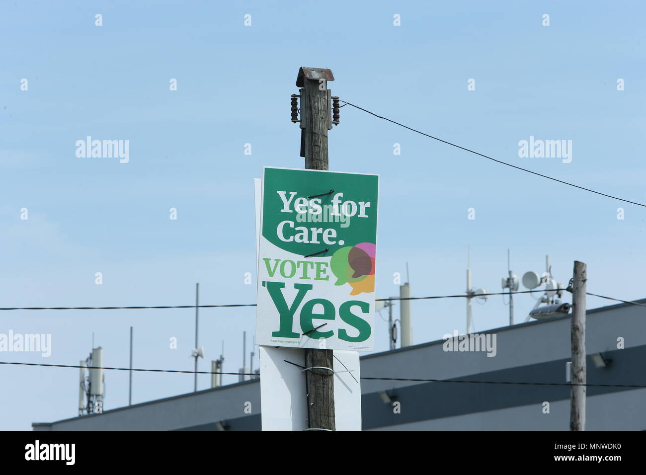 Image of a campaign poster for the Yes side in the Irish 8th Amendment Referendum. The Yes side campaigns to remove the 8th Amendment to the Irish Constitution which stipulates rights for the unborn as part of a move to liberalise the Republic of Ireland's abortion laws. Stock Photo