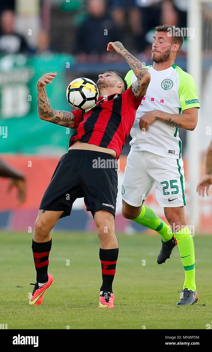 BUDAPEST, HUNGARY - MAY 11: Franck Boli of Ferencvarosi TC celebrates after  scoring a goal with Miha Blazic of Ferencvarosi TC during the Hungarian Cup  Final match between Ferencvarosi TC and Paksi