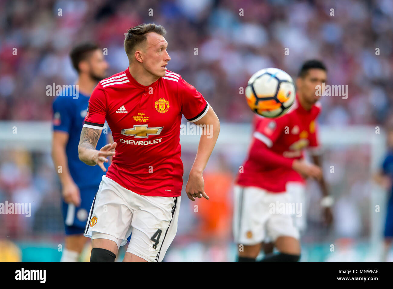 Phil Jones of Manchester United during the The FA Cup Final match between Chelsea and Manchester United at Wembley Stadium, London, England on 19 May 2018. Stock Photo