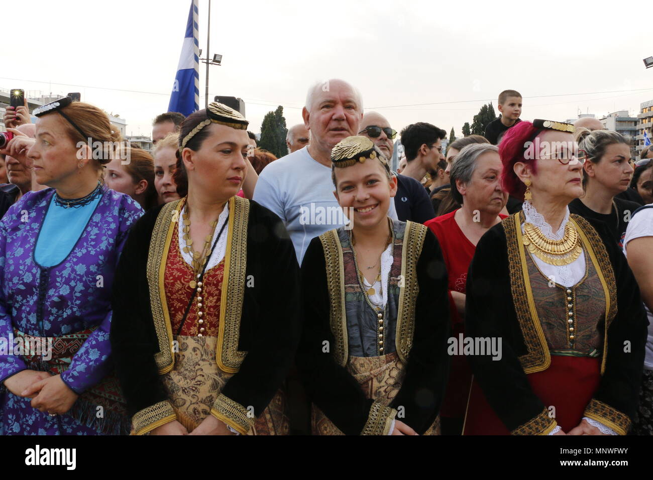 Athens, Greece. 19th May, 2018. Women wearing traditional costumes seen ...