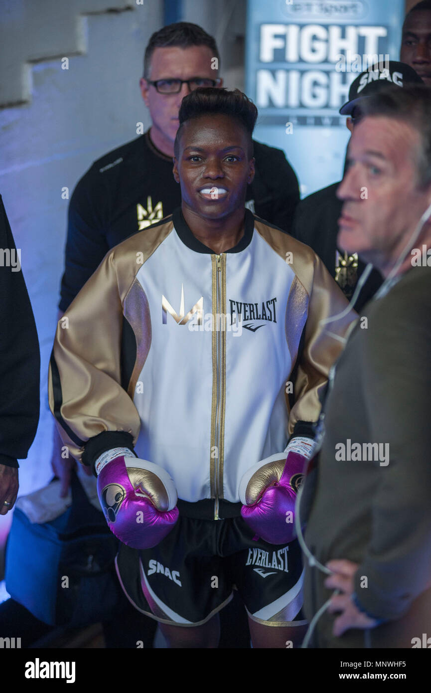 Boxer Nicola Adams OBE heads towards the ring to face opponent Soledad Del Valle Frias at Elland Road, Leeds, UK. Adams won her fight in the first round. Picture: Scott Bairstow Stock Photo