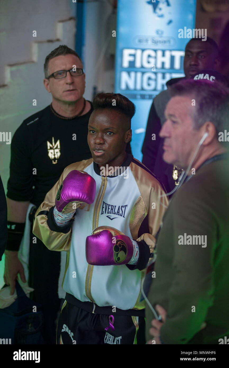 Boxer Nicola Adams OBE heads towards the ring to face opponent Soledad Del Valle Frias at Elland Road, Leeds, UK. Adams won her fight in the first round. Picture: Scott Bairstow Stock Photo