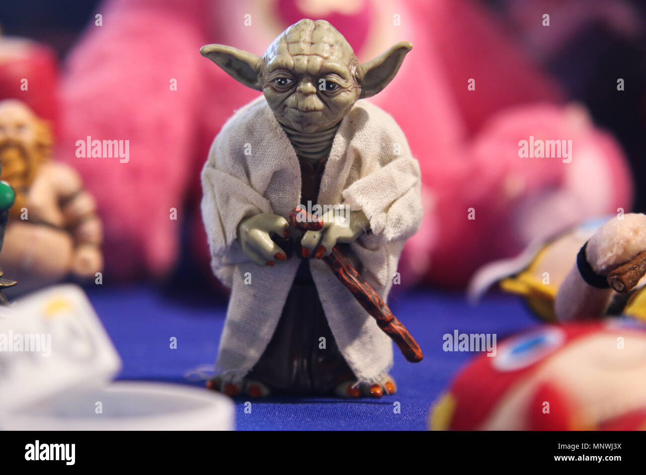 Salvador, Brazil. 19th May, 2018. Miniature of the character Yoda of Star Wars in technology fair Campus Party, in Salvador, Ba. Credit: Tiago Caldas/FotoArena/Alamy Live News Stock Photo
