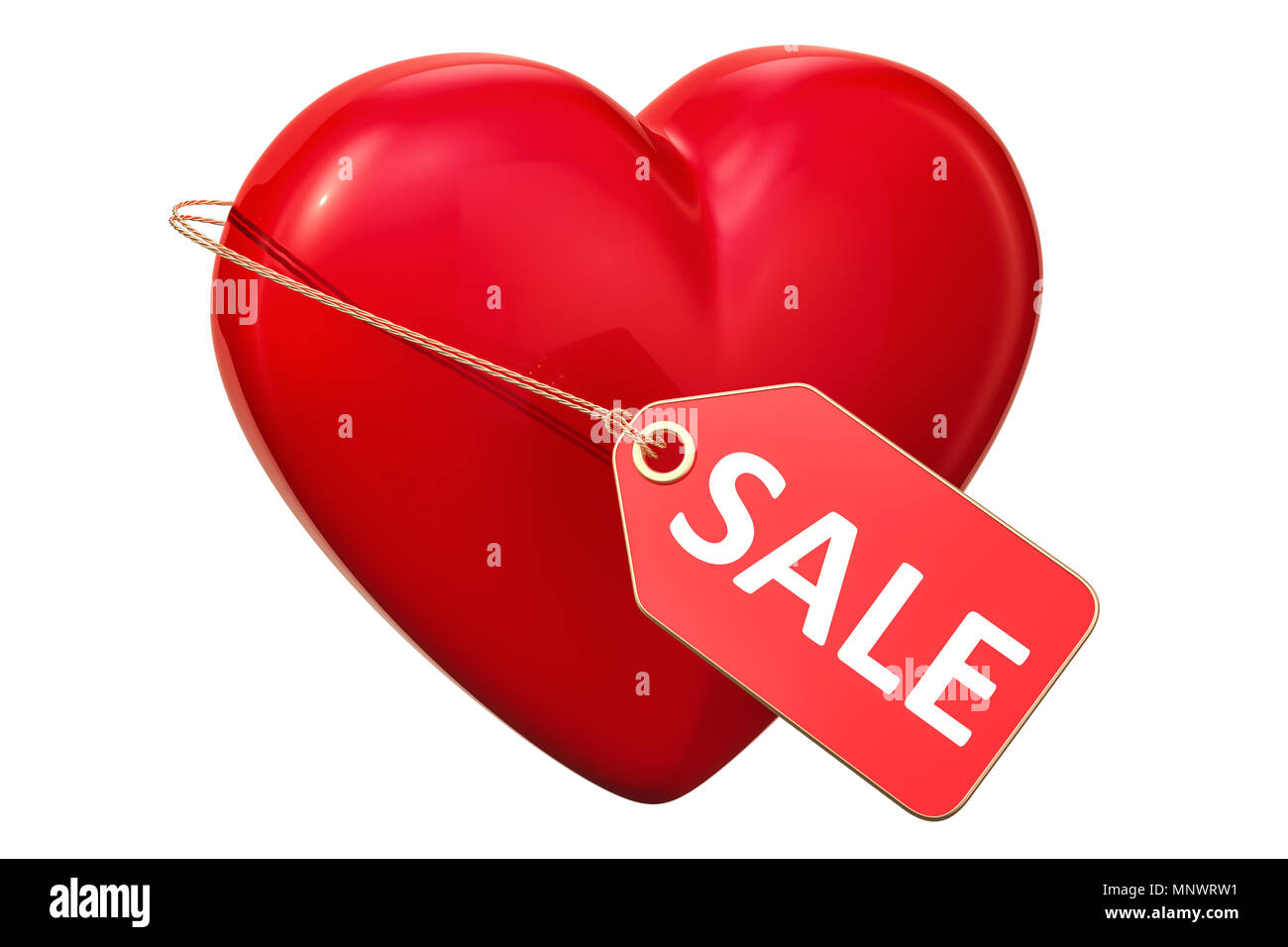 Red heart with price tag, 3D rendering isolated on white background Stock Photo
