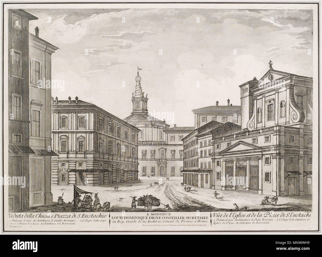 Roma, Veduta della Chiesa e di Piazza di S. Eustachio. Radierung nach Jean  Barbault. 38 x 52 cm . 18th century. after Jean Barbault (1718-1766) 1071  Roma Chiesa e di Piazza