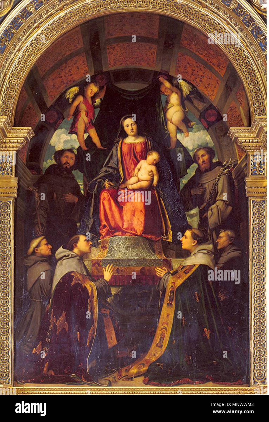 Madonna and Saints . Madonna and Saints . circa 1517.   1071 Romanino, madonna e santi, san francesco brescia Stock Photo