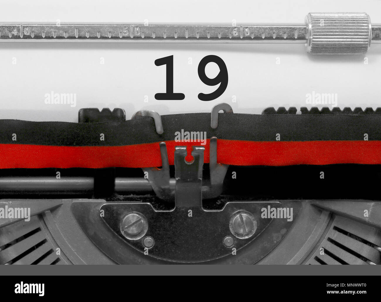 19 Number text written by an old typewriter on white sheet Stock Photo ...