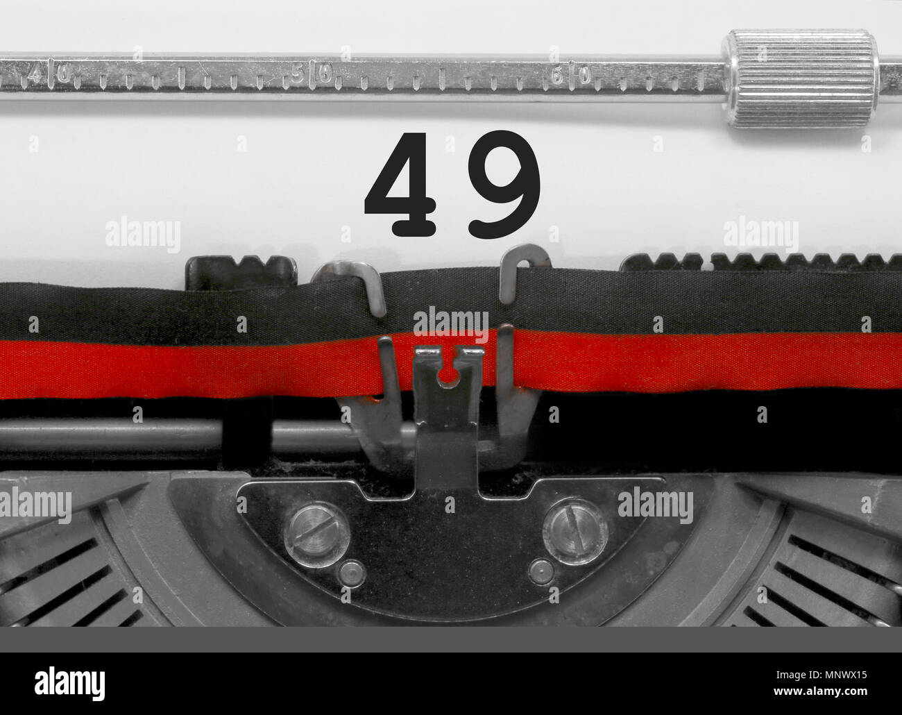 49 Number text written by an old typewriter on white sheet Stock Photo ...