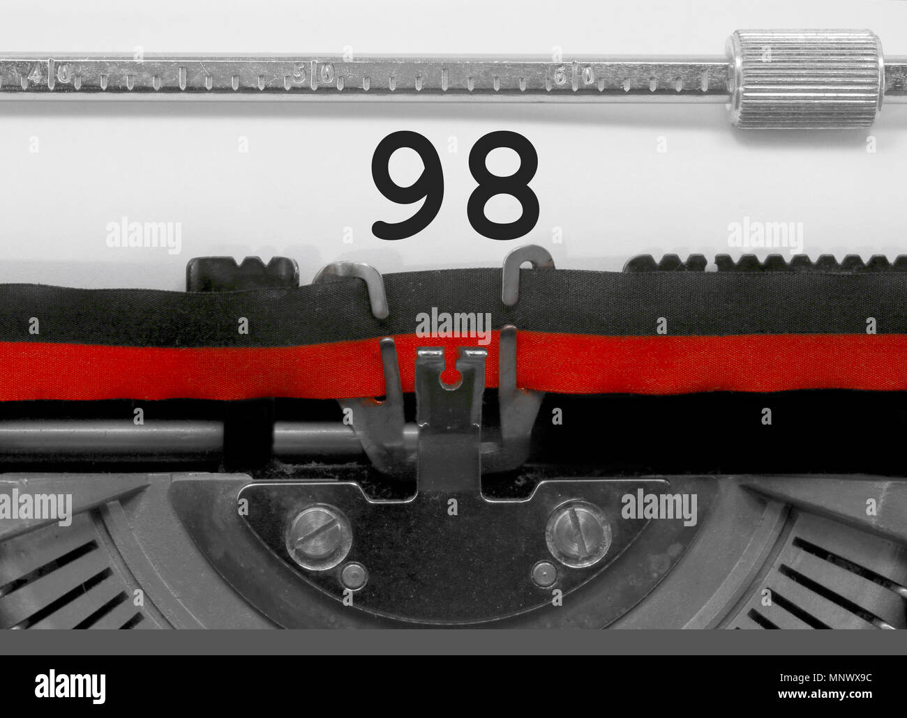 98 Number text written by an old typewriter on white sheet Stock Photo ...