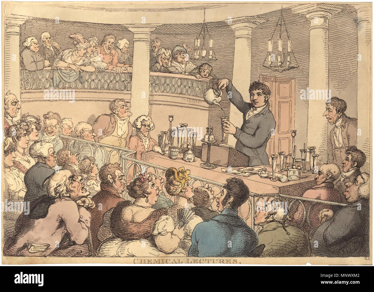 Chemical Lectures   19th century [after 1809].   1075 Rowlandson - Chemical Lectures Stock Photo