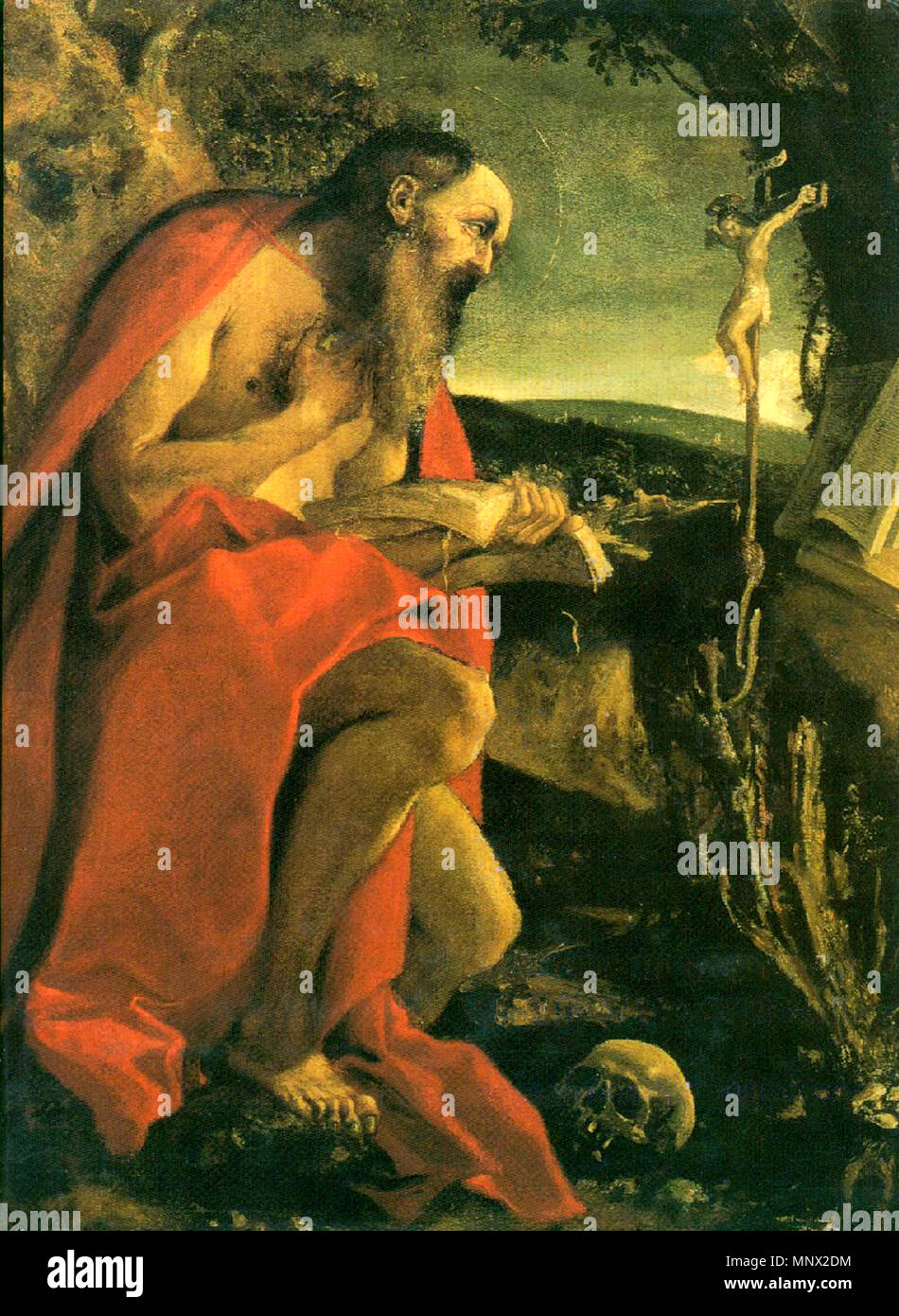 . Italiano: San Girolamo . circa 1585. Annibale Carracci - Collezioni della Banca Popolare dell'Emilia Romagna, Modena 1090 San Girolamo - Annibale Carracci Stock Photo