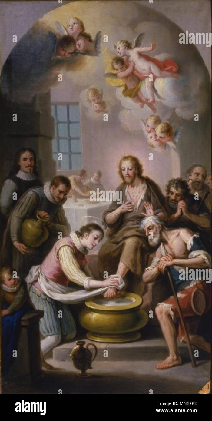 1091 San Luis de Anjou lavando los pies a un mendigo, de José Vergara (Real Academia de Bellas Artes de San Fernando) Stock Photo