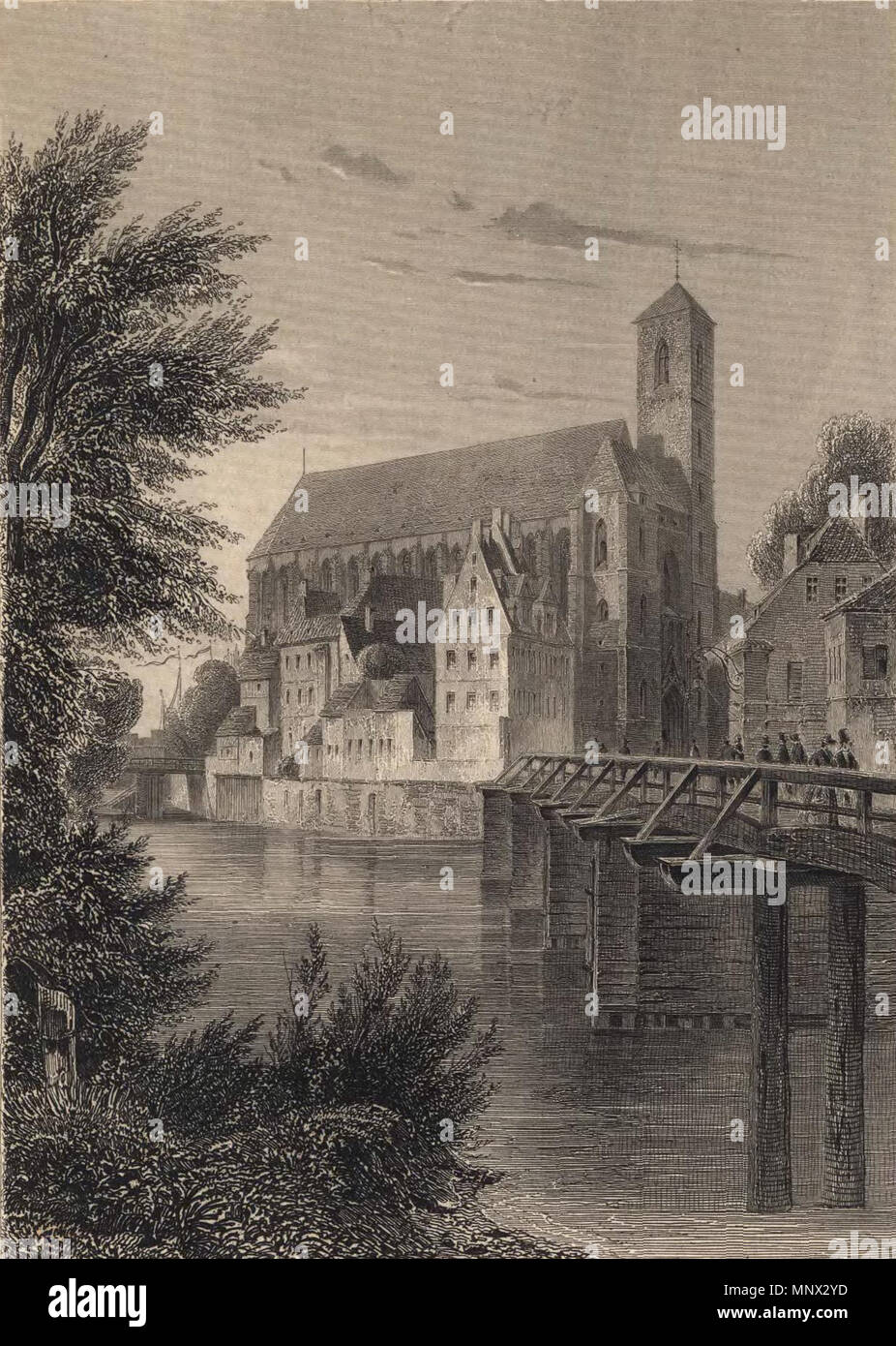 .  Deutsch: Sandkirche in Breslau. Stahlstich 19. Jahrhundert. . 19th century.   1092 Sandkirche in Breslau Stock Photo
