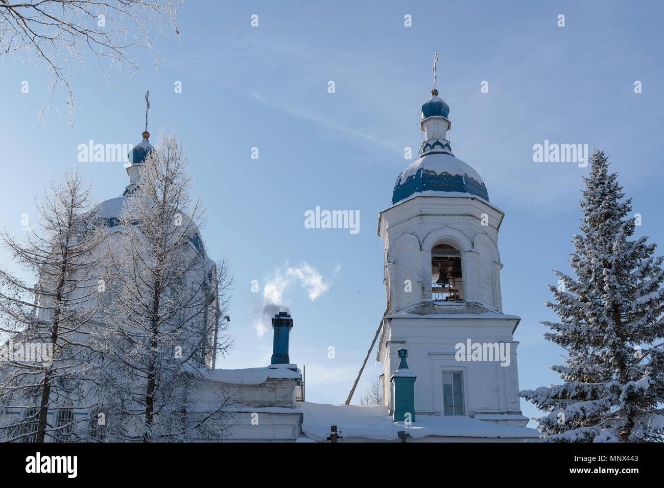 orthodox church in the winter time period in the afternoon Stock Photo