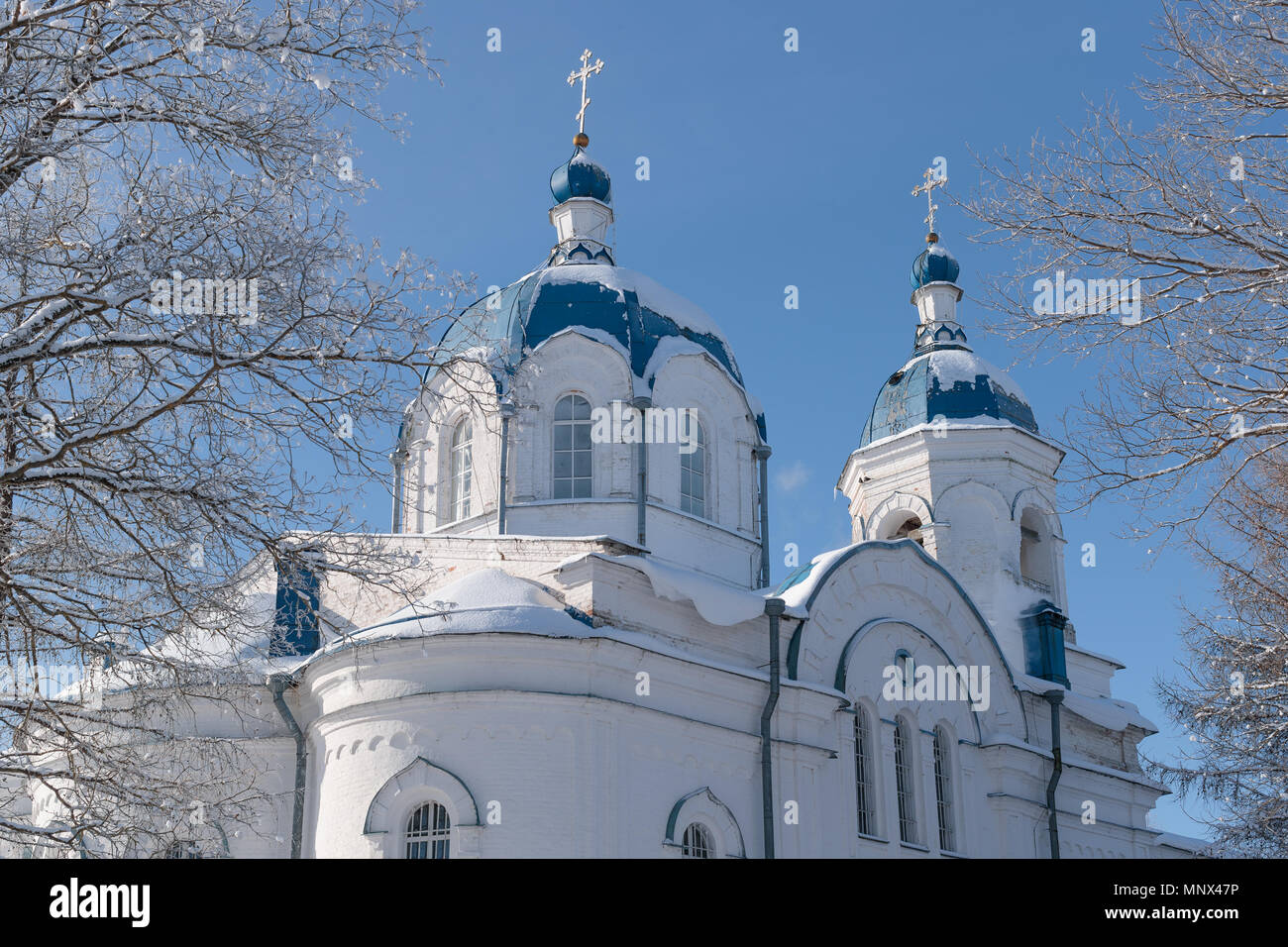 orthodox church in the winter time period in the afternoon Stock Photo