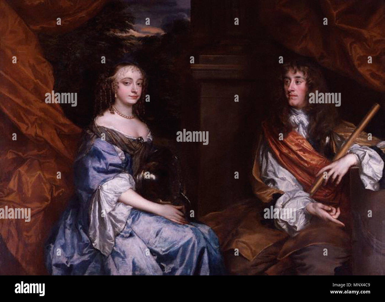 by Sir Peter Lely,painting,1660s   English: James Stuart, Duke of York and later King of England with his first wife, Anne Hyde Italiano: Giacomo Stuart, duca di York e poi re d'Inghilterra con la prima moglie, Anna Hyde   1660s.   693 James II and Anne Hyde Stock Photo