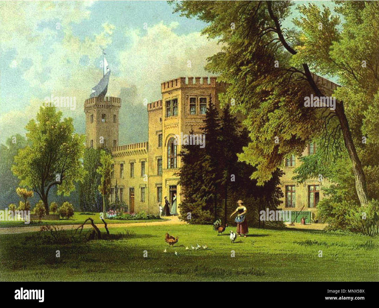 Deutsch: Schloss Schosdorf, Kreis Löwenberg, Provinz Schlesien, http://www.fotocommunity.de/pc/pc/display/12767298 English: Castle in Ubocze Polski: Zamek w Uboczu . between 1857 and 1883. Theodor Blätterbauer (1823–1906) Description German painter and