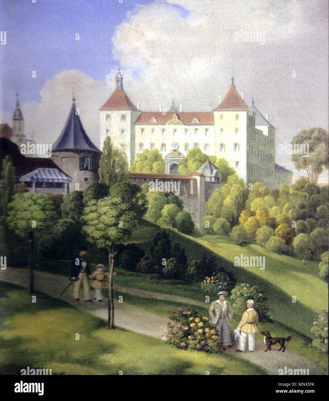 Wolfegg, Blick vom Schlossgarten auf das Schloss (Ausschnitt), Öl
