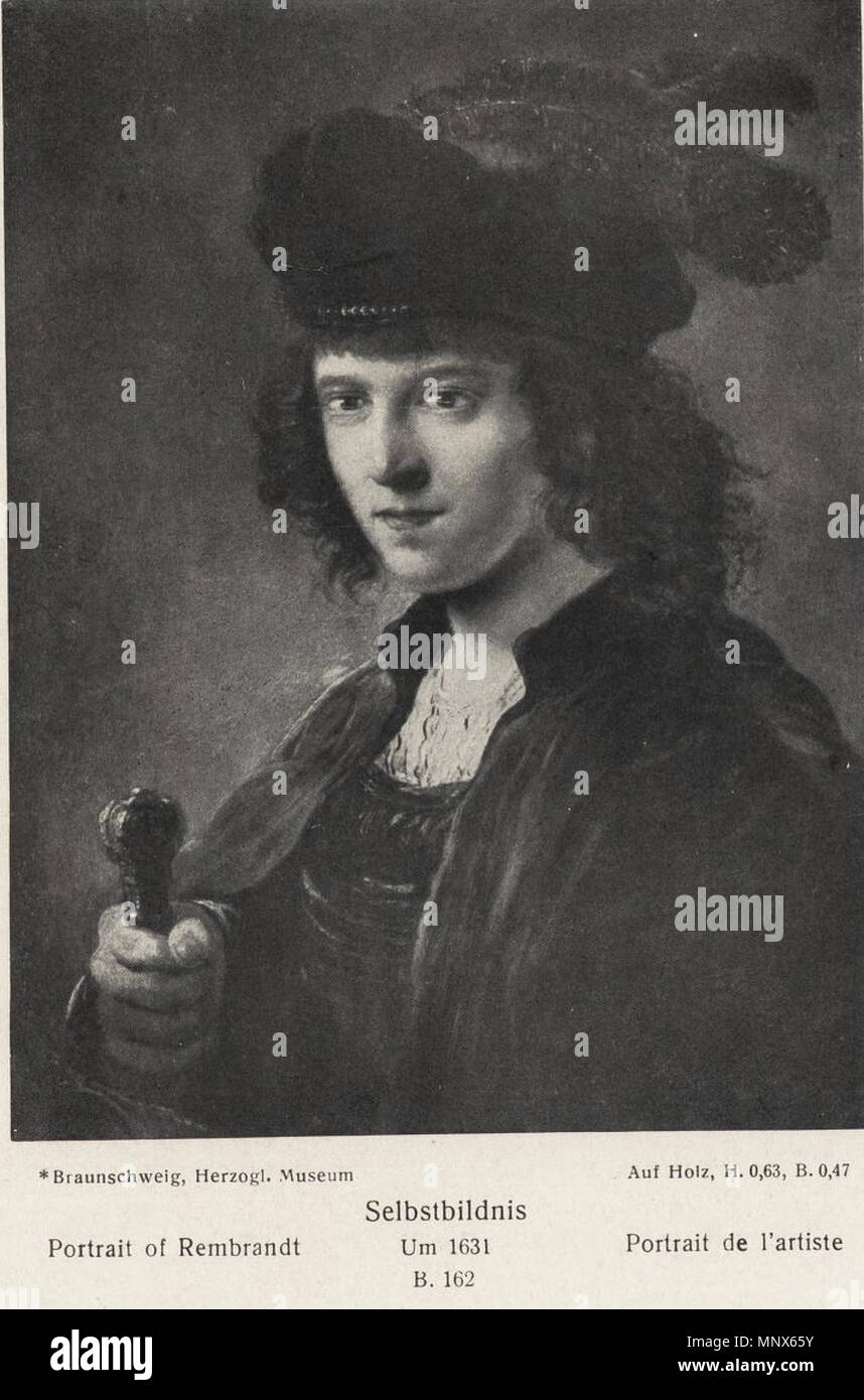 English: Portrait of Rembrandt with sword   circa 1631.   1105 School of Rembrandt - Portrait of Rembrandt Stock Photo