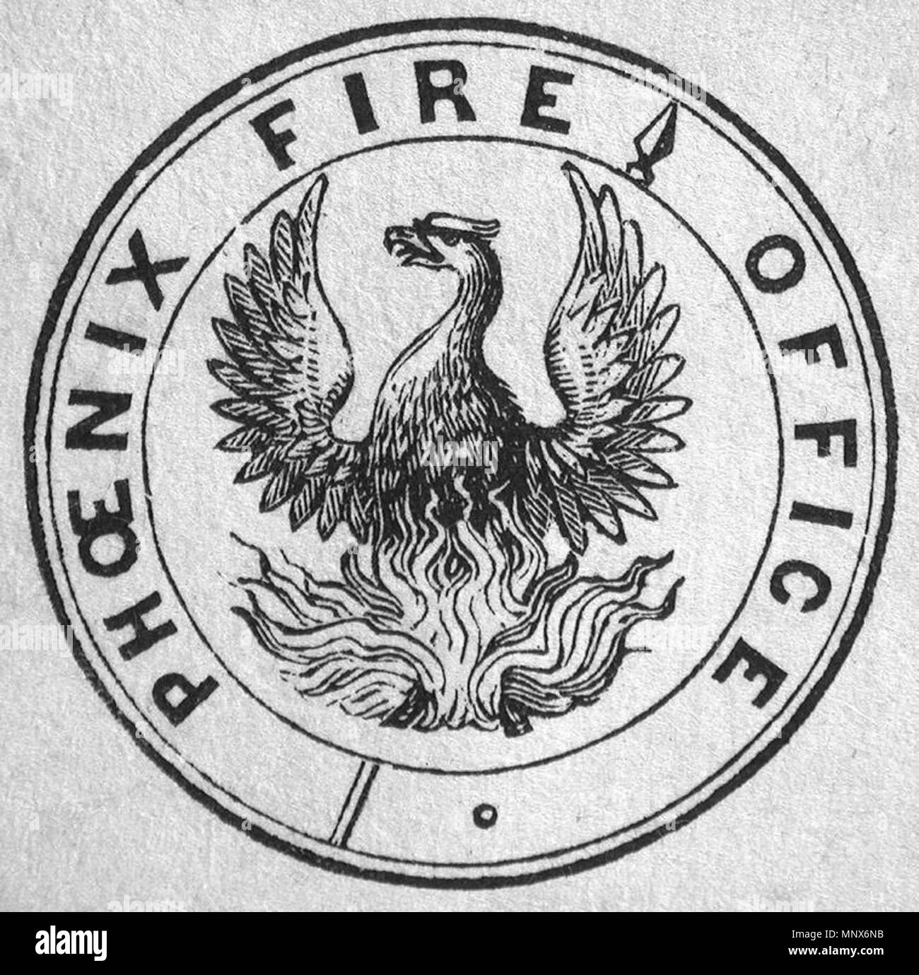 . English: Engraving, Seal, Phoenix Fire Office, John Henry Walker (1831-1899) 1850-1885, Ink on paper on supporting paper - Wood engraving, 4.1 x 4.7 cm Français : Gravure, Sceau du Phoenix Fire Office, John Henry Walker (1831-1899), 1850-1885, Encre sur papier - Gravure sur bois, 4.1 x 4.7 cm . between 1850 and 1885. John Henry Walker (1831-1899) 1107 Seal, Phoenix Fire Office Stock Photo